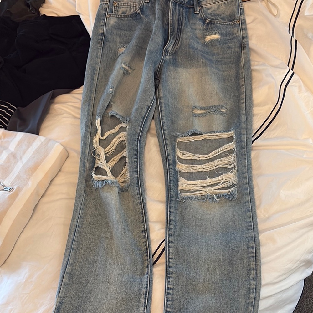 Blue Relaxed Fit Distressed Jeans